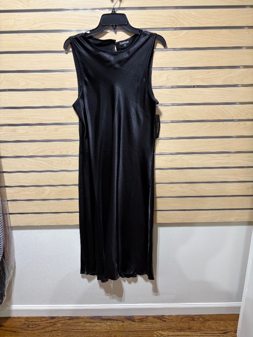 Bebe satin relaxed aline black dress size L